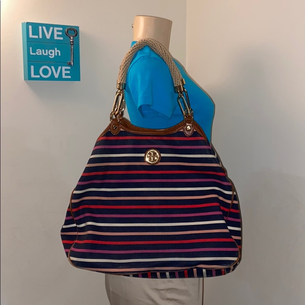 Authentic Tory Burch striped Canvas Purse- NICE!!